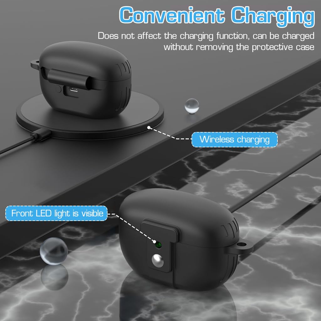ZORBES Earbuds Case Cover for Sony WF-1000XM5 Earbuds(2023), Silicone Protective Case with Snap Lock Scratchproof Shockproof Wireless Earbuds Cover for Sony WF1000XM5 with Lanyard&Carabiner, Black
