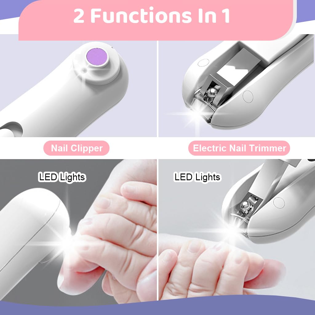 MAYCREATE Electric Nail Cutter for Baby with Nail Clipper 2 in 1 Electric Nail Trimmer with LED USB Rechargeable Baby Grooming kit for Baby Care kit