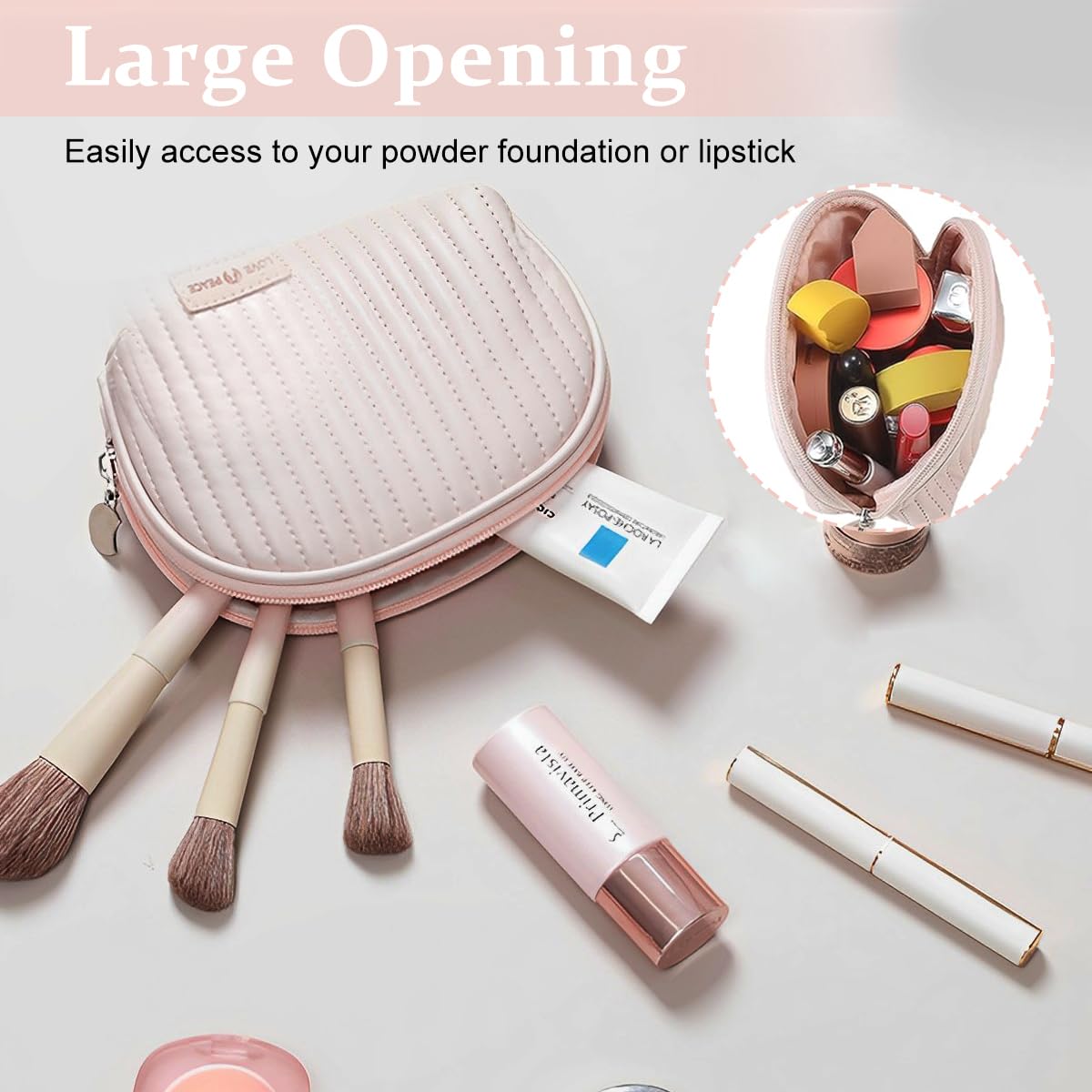 MAYCREATE Cute Makeup Bag, Small Cosmetic Bags for Women, PU Leather Waterproof Mini Make Up Bag Travel Essentials for Women, Portable Small Makeup Cosmetic Pouch