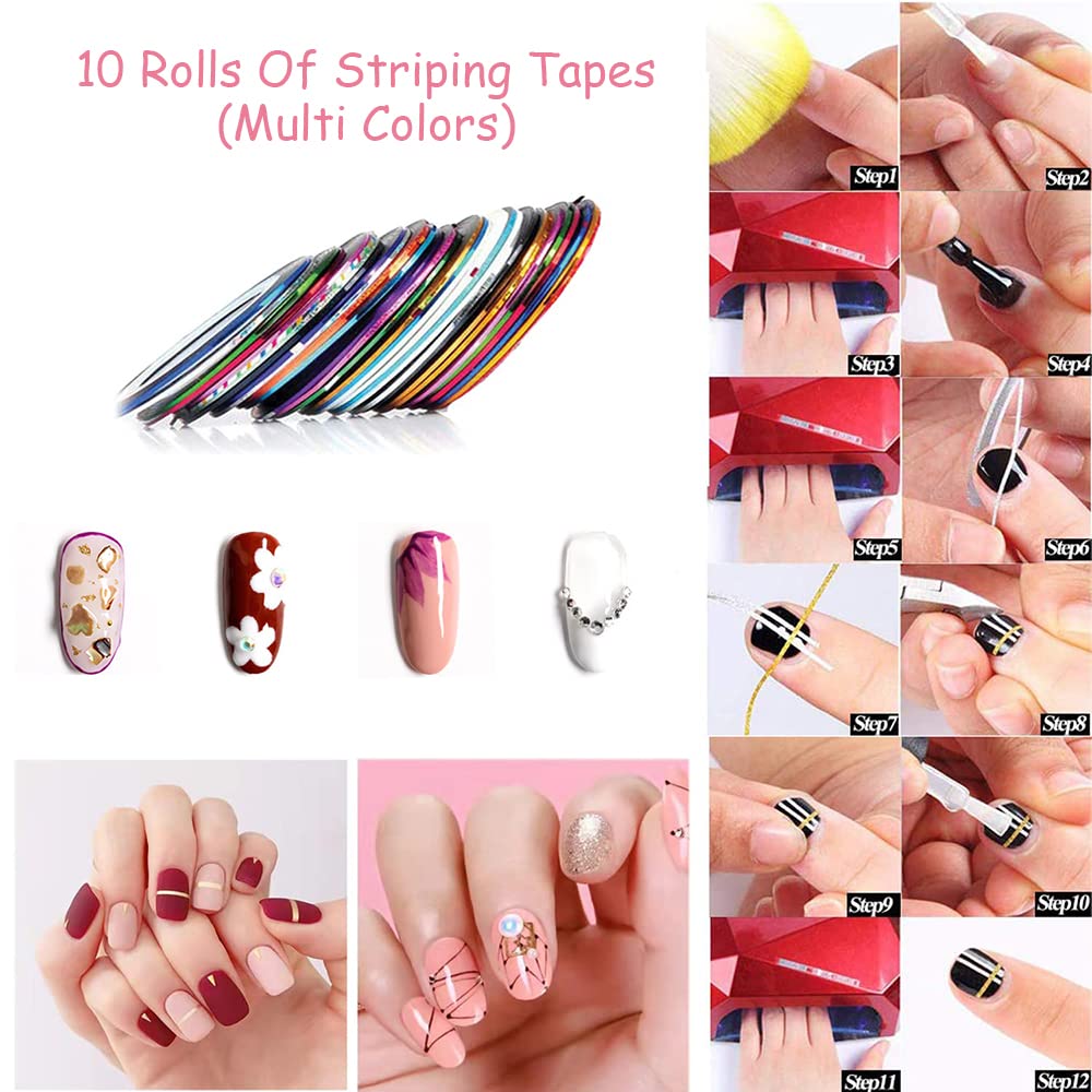 MAYCREATE Nail Art kit for Girls Professional DIY Nail Art Kit 3D Nail Art Decorations Kit with Brushes Dotting Tools Holographic Nail Art Stickers Nail Foil Tape Strips and Nails Art Kits For Women