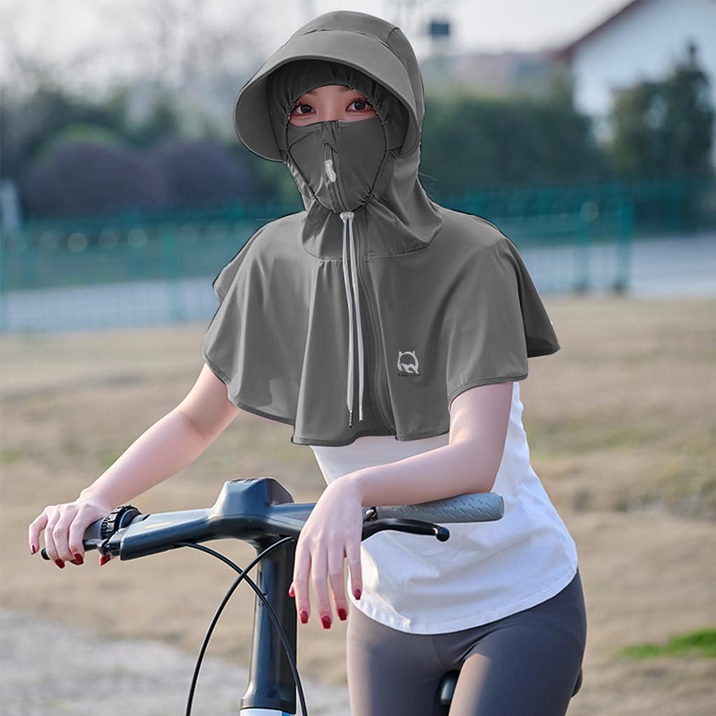 PALAY Sun Hats for Women Wide Brim Cap with Face Cover Sun Protection Scarf Cap for Women Breathable Summer Hats Lightweight Full Zip Up Visor Cap For Riding, Hiking, Travel, Beach