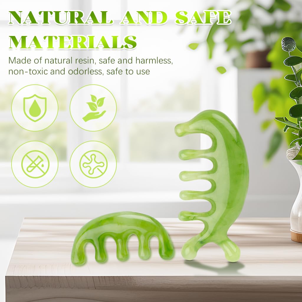MAYCREATE 2pcs Massage Combs, Scalp Massager Guasha Comb, Handheld Head Massage Tool, Multi-Use Meridians Massager for Head Caring, Relaxation, Physical Therapy, Acupoint Treatment