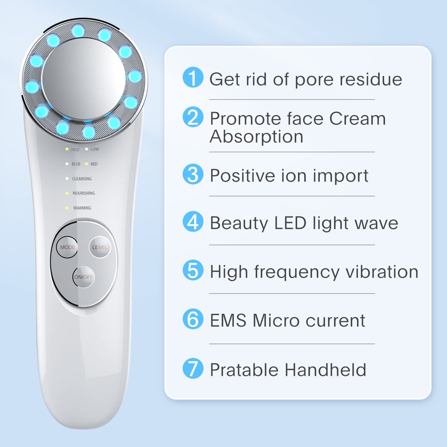 HANNEA Facial Massager 7 in 1 Skin Care Function Deep Pores Cleanser Facial Contour Lifting EMS Micro-current Anti Wrinkles Facial Massager