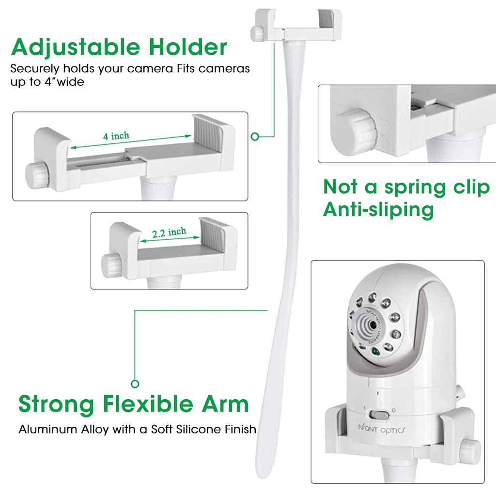 ZORBES Baby Monitor Mount Baby Monitor Holder Flexible Baby Camera Mount Compatible with Infant Optics DXR 8 & DXR-8 Pro and Most Other Baby Monitors, Attaches to Crib Cot Shelves