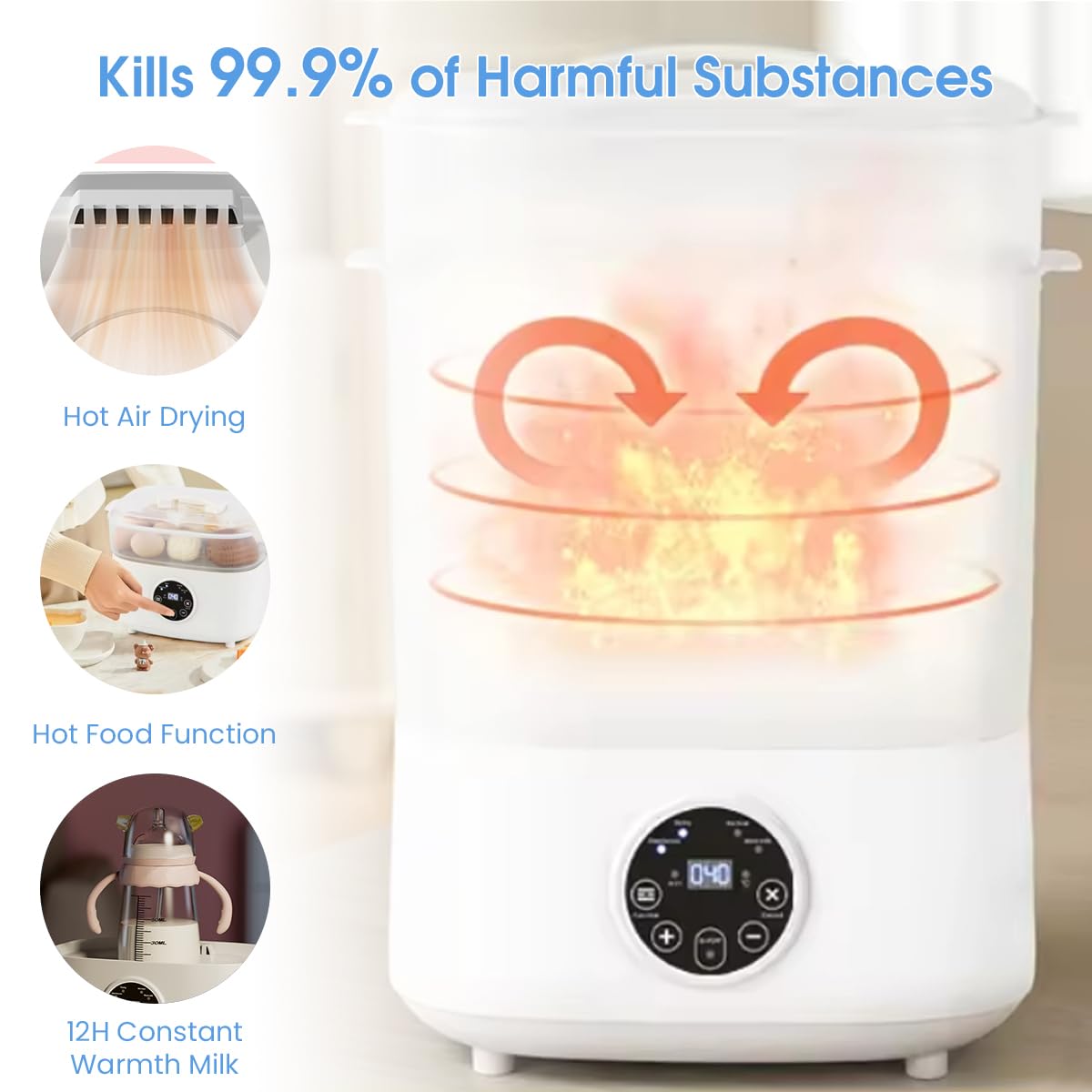 HANNEA Baby Bottle Sterilizer Warmer and Dryer, 3-in-1 LED Screen Electric Steam Ste-rilizer and Dryer Machine for 6 Baby Bottles, Sterilizer for Feeding Bottles, Universal Fit for All Bottles