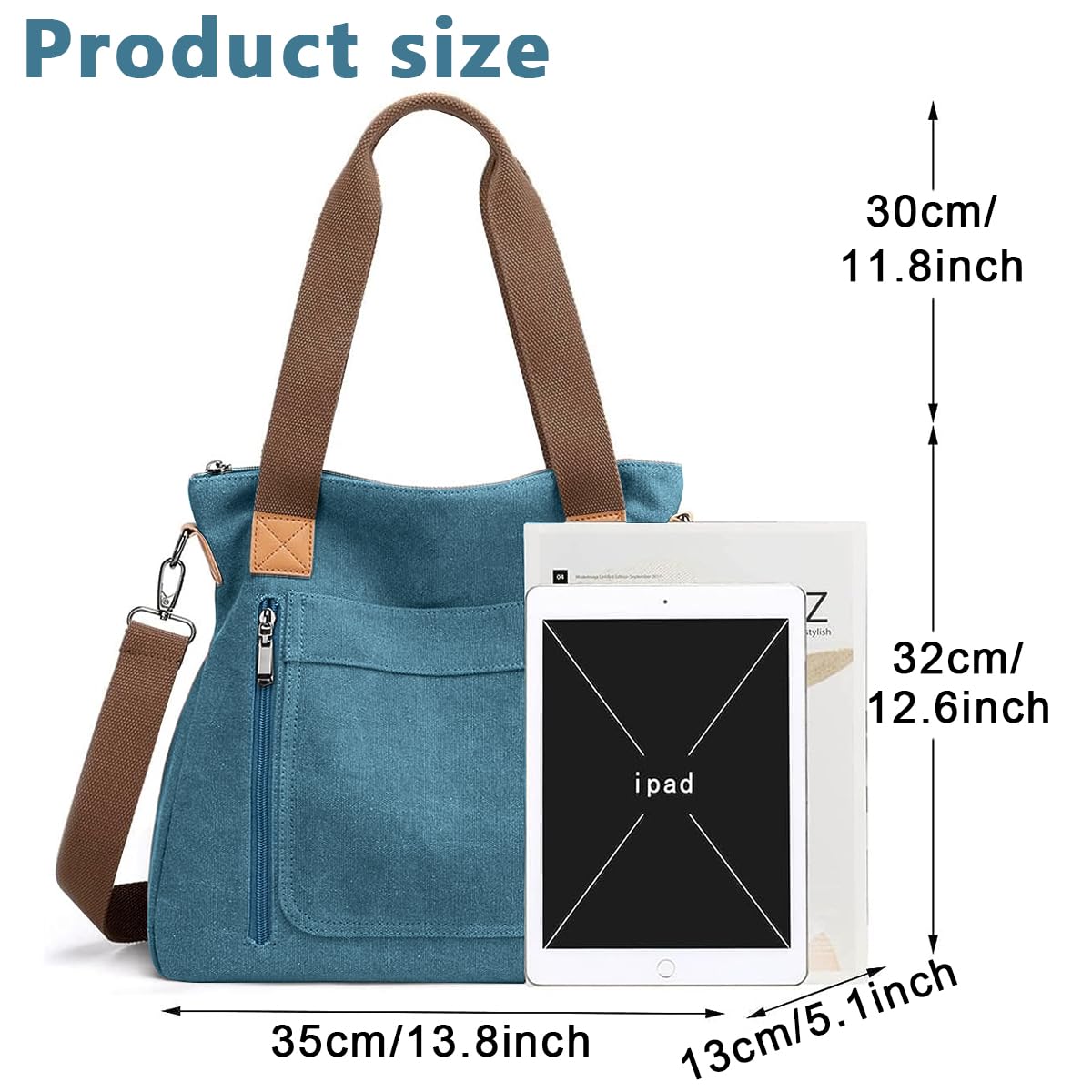 PALAY Handbags for Women Canvas Tote Bag Large Capacity Hobo Bags for Women Girls with Detachable Shoulder Strap