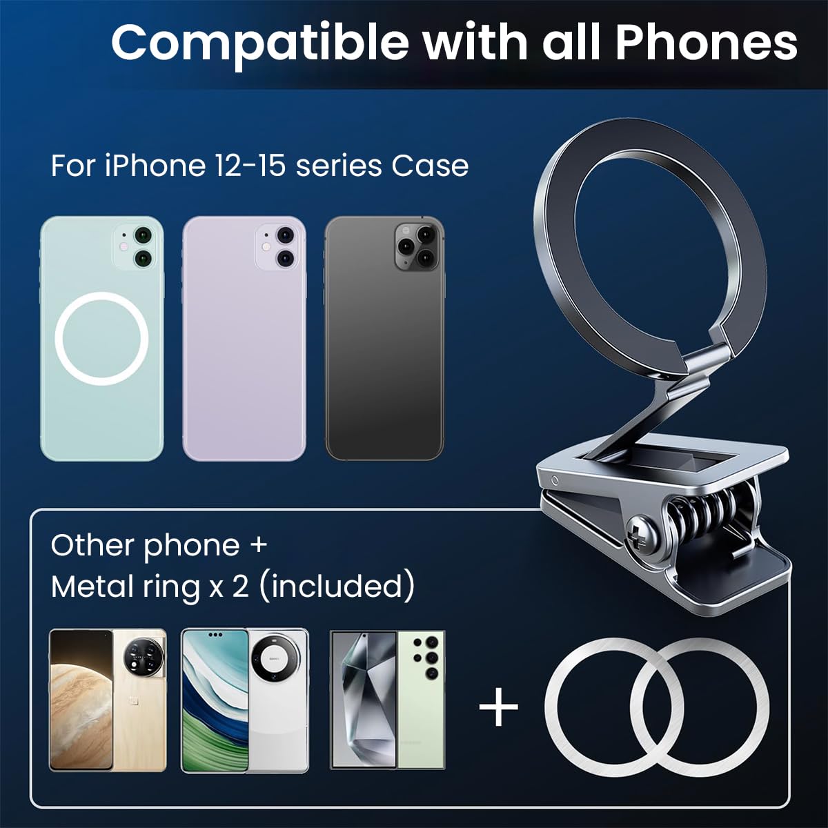 ZORBES Fits for Magsafe Car Mount, Phone Holder Clamp for Desktop, Hands Free Magnet Travel Phone Car Holder, Dash Phone Mount Car Fit for iPhone 15 14 13 12 Pro Max Mini MagSafe Cases