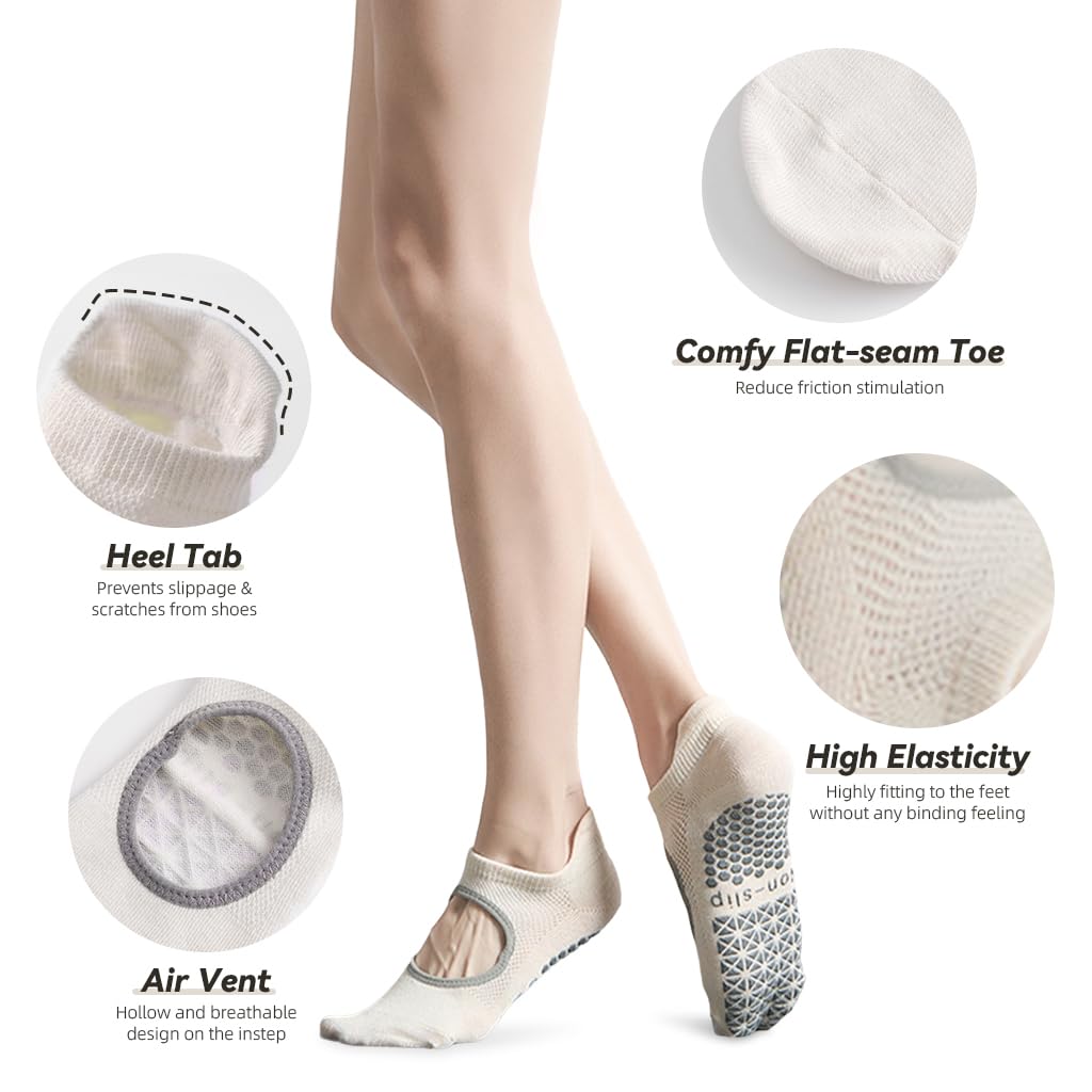 Proberos 2 Pairs Women Yoga Socks Fitness Ankle Socks Silicone Anti-slip Sole Trainer Socks Open Instep Design Summer Breathable Yoga Floor Socks Ankle Socks for Shoe Size 5.5-9