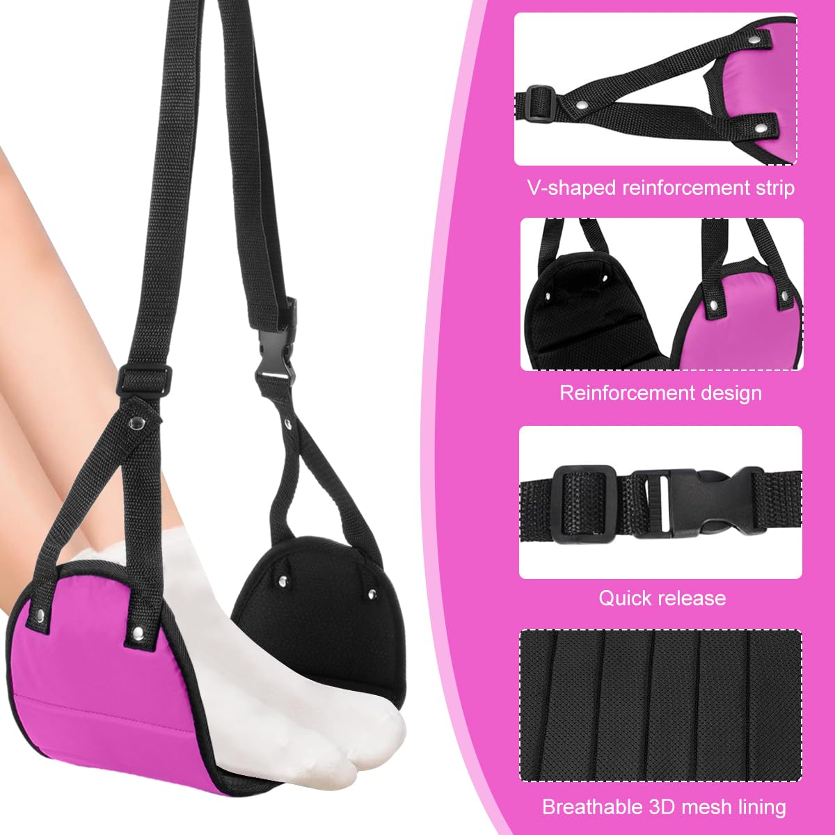 HASTHIP Airplane Footrest Hanging Travel Foot Rest with Storage Bag, Airplane Travel Accessories, Foot Hammock Portable Plane Leg Rest, Provides Relaxation and Comfortable for Long Flight (Pink)