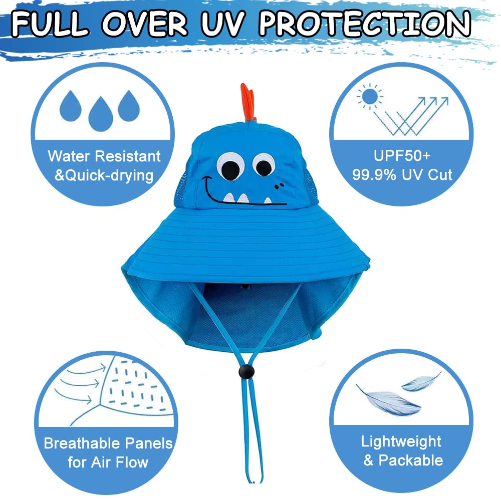 GUSTAVE Cap for Kids Summer Cartoon Design Sun Hat for Kids UV Protection Breathable Bucket Hat with Neck Flap, Visor Cap for Girls 3-9 Years Old