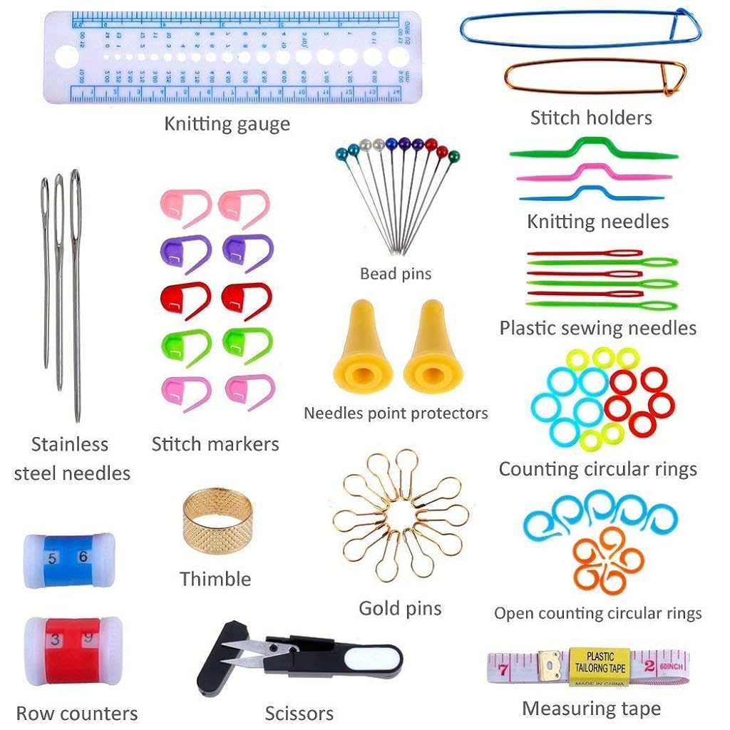 HASTHIP 100PCS Crochet Hooks Set Knitting Tool Accessories DIY Sewing Tools Includes 22 Sizes Yarn Knitting Needles-Black