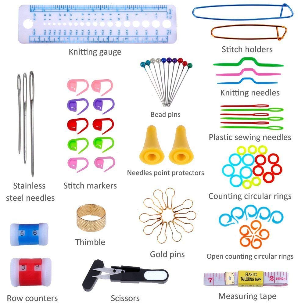 HASTHIP 100PCS Crochet Hooks Set Knitting Tool Accessories DIY Sewing Tools Includes 22 Sizes Yarn Knitting Needles-Black