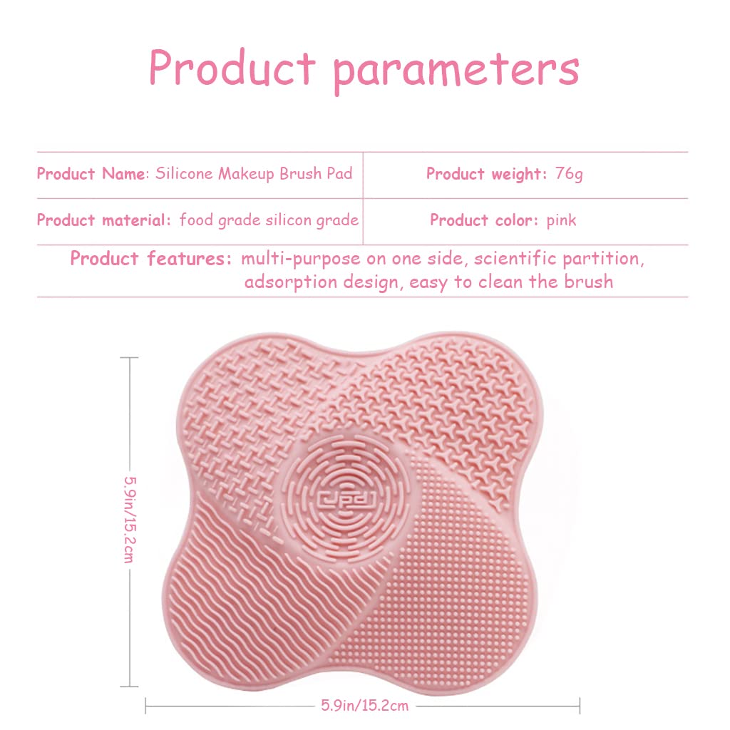 MAYCREATE Makeup Brush Cleaning Pad with Suction Cup Design Portable Silicone Brush Scrubing Pad,Removing Residual Powder and Makeup Fundation-Pink