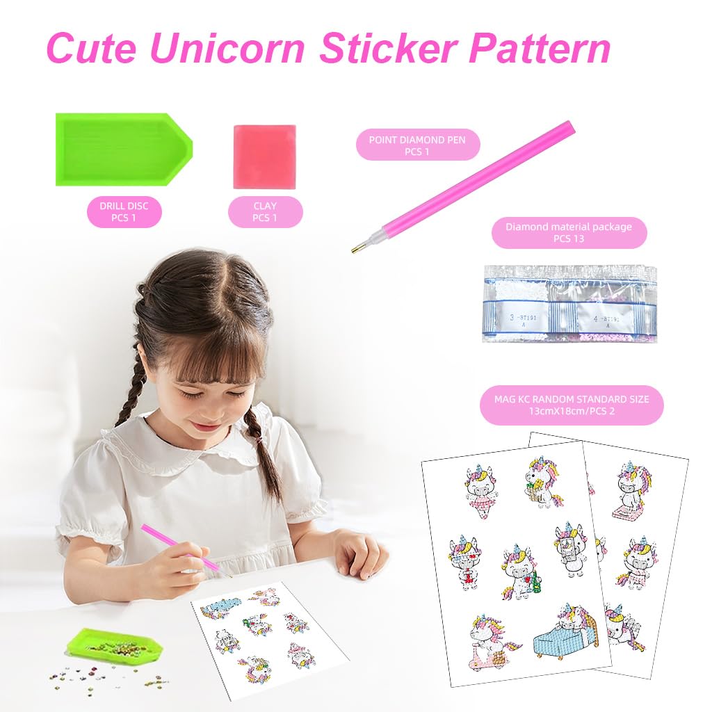 PATPAT Kids Diamond Art Stickers Kits - Diamond Art Crafts Gifts for Girls Ages 8-12 Gem Arts DIY Mosaic Diamond Dotz Sets Stickers
