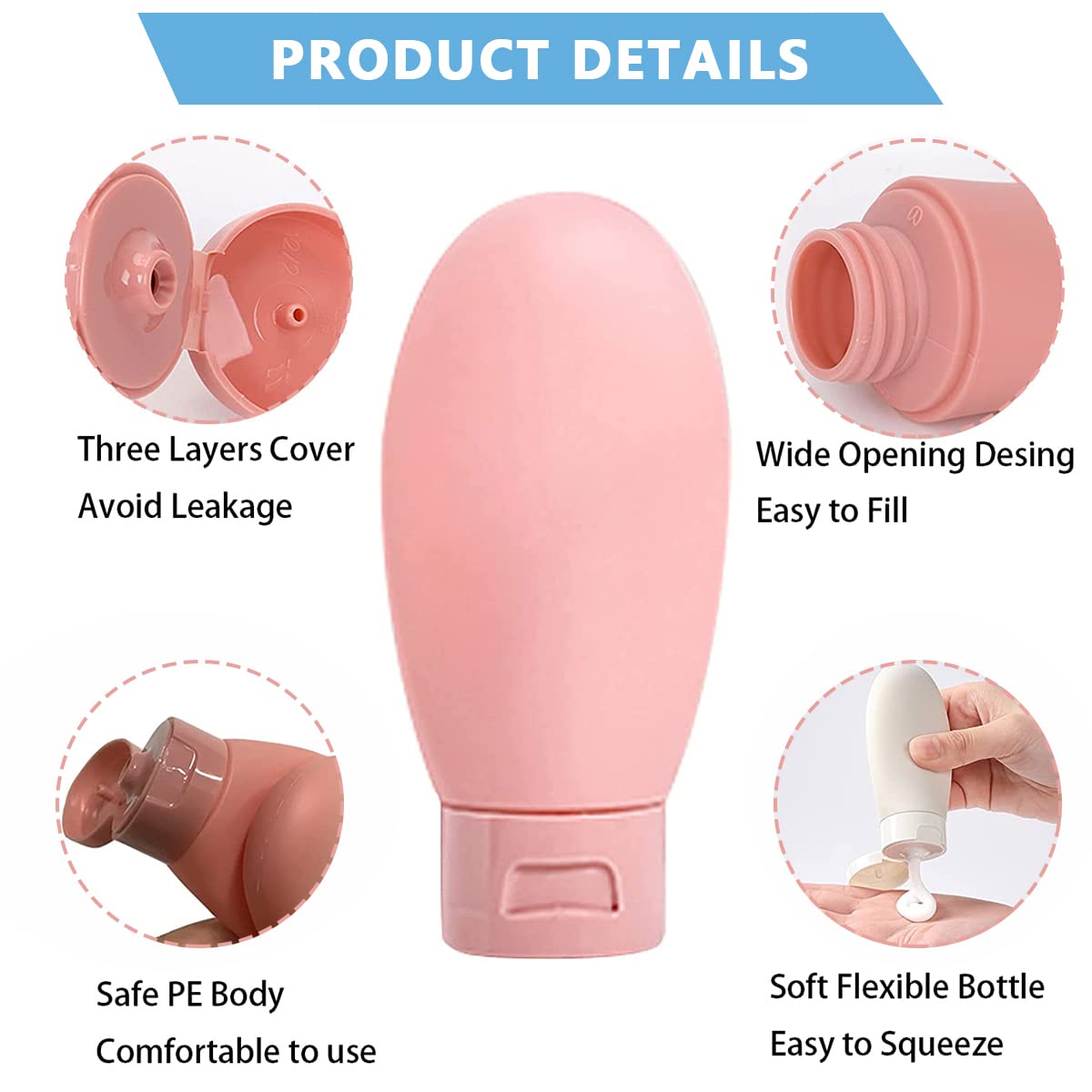 MAYCREATE 3pcs Travel Bottles for Toiletries, 60ML Refillable Plastic Containers with Lid Small Leak Proof Empty Squeeze Bottles Kit for Toiletries, Cream, Gel, Shampoo, Lotion Dispenser
