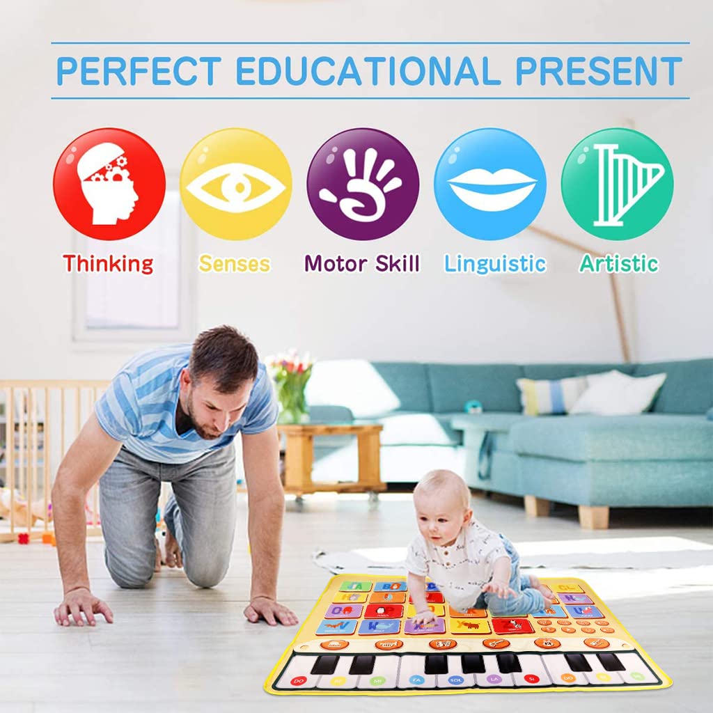 PATPAT Musical Mat for Kids Extra Large Size 39.3''x27.5'' Cartoon Alphabet Piano Mat for Kids Early Educational Toys Adjustable Volume Piano Keyboard Play Mat Sound Toys Gifts for Boys and Girls