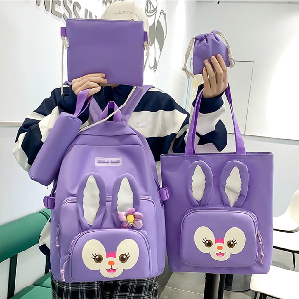 PALAY School Bag for Girls Cute LinaBell Nylon School Backpack Set with Canvas Tote Bag, Kids School Bag for Girls Birthday Gift, Children's Day Gift