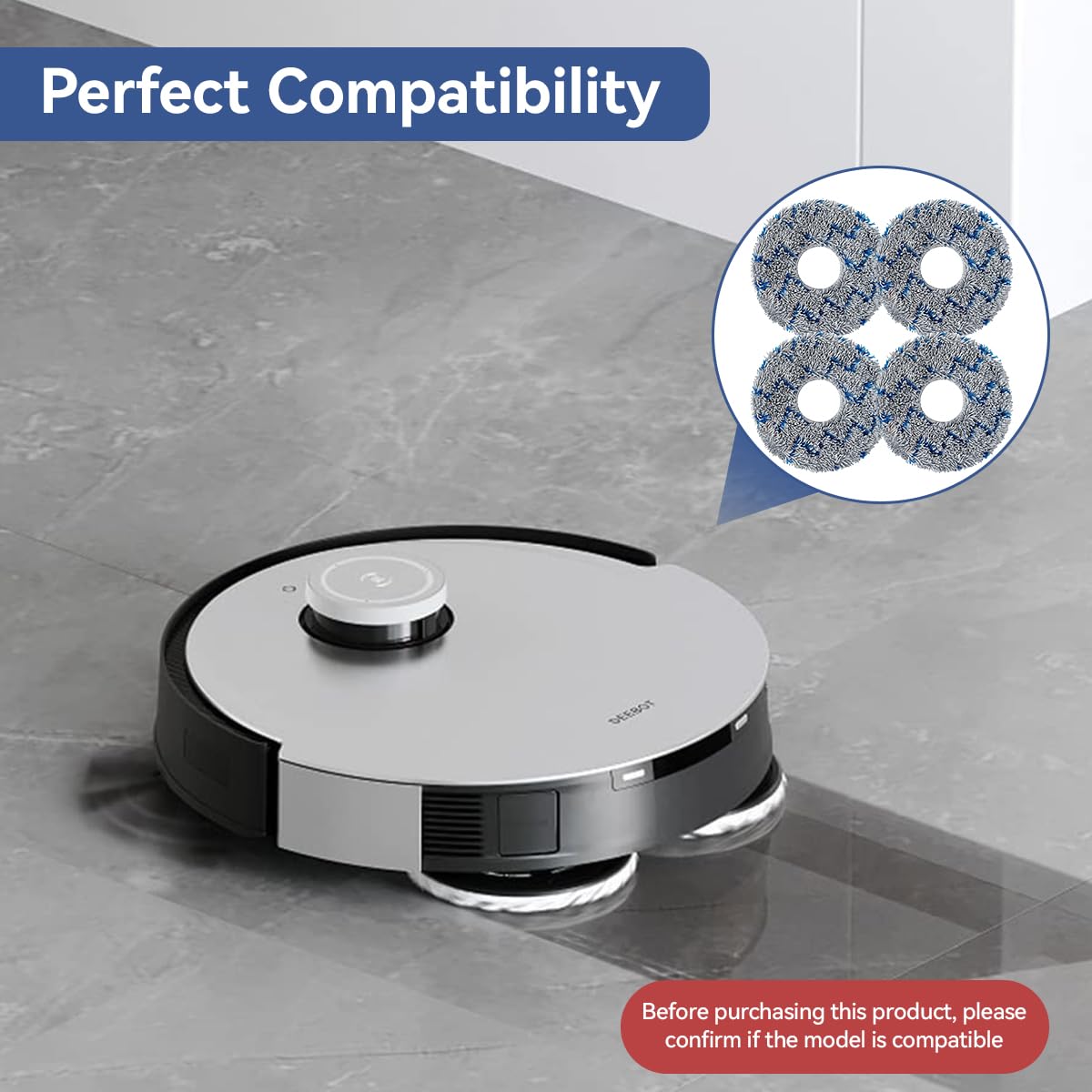 Verilux 4Pcs Replacement Mop Cloth for ECOVACS DEEBOT T20 Pro/Max Microfiber Mop Pads Washable and Reuseable Absorbent Mop Pads Spare Mop Cloth for Hard Floor, Tile, Hardwood, and Laminate