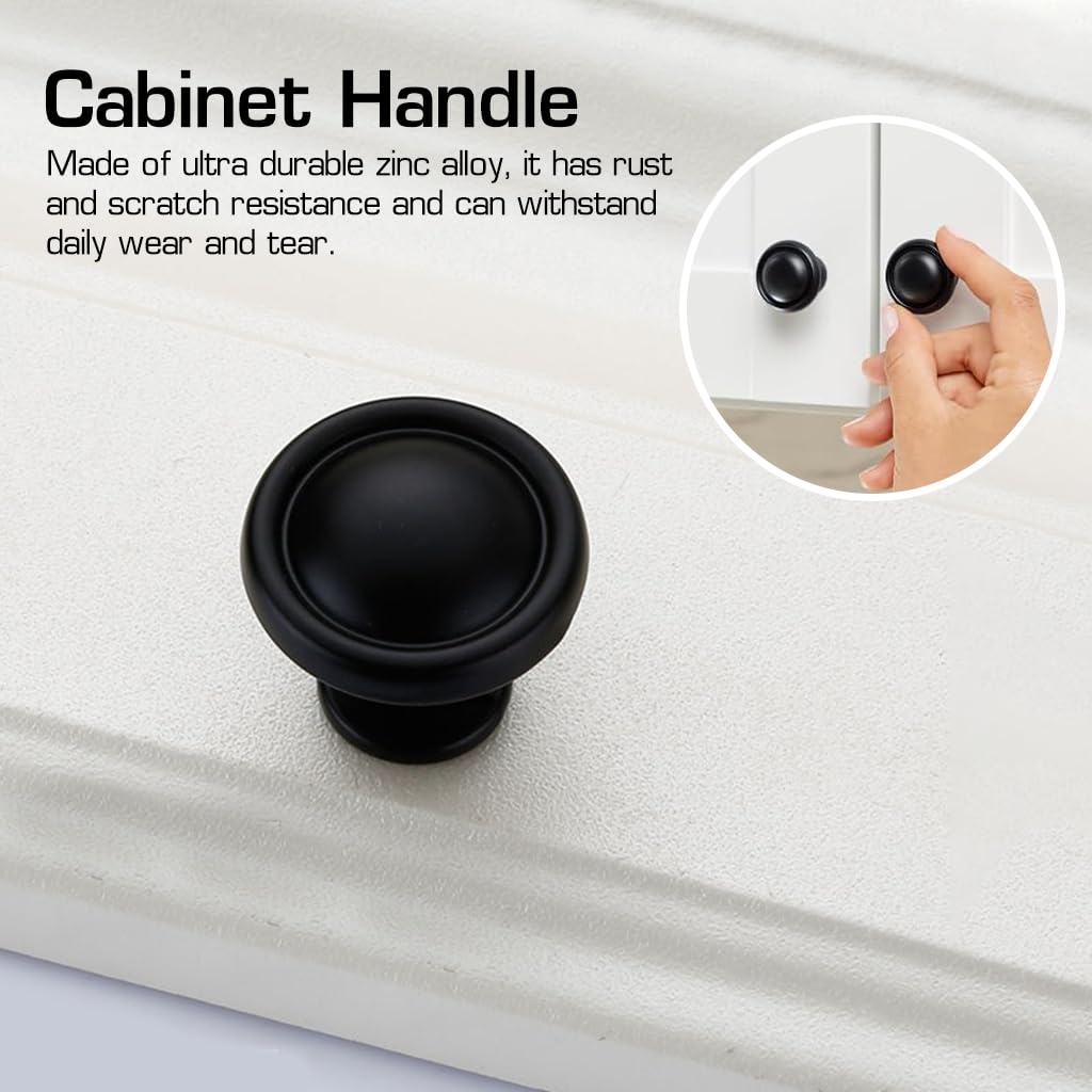 HASTHIP 10Pcs Metal Cabinet Knobs, 1.25'' Round Black Zinc Alloy Cabinet Knobs, Rust and Scratch-Resistant Drawer Handles Pulls with Screws for Cabinet, Drawer, Cupboard, Wardrobe