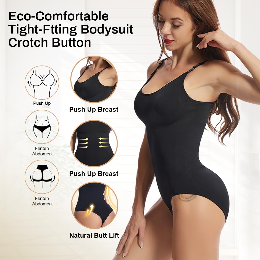 PALAY Women Shapewear Thong Bodysuit Base Wear Full Body Shapewear High Stretchy Thong Basic Bodysuit Waist Trainer Tummy Control, XL