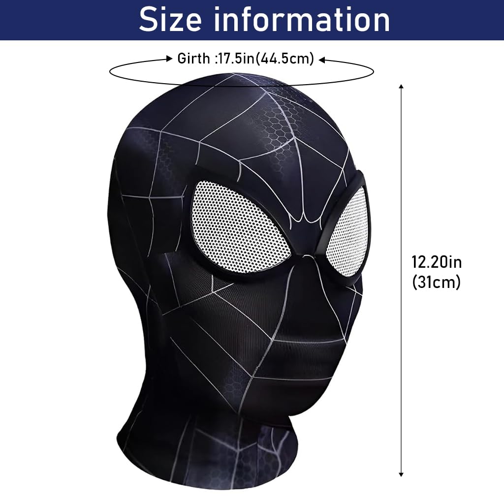 FANCYKU 3D Spider-Man Mask, Spiderman Masks Spider Man Cosplay Costumes Superhero Lenses, Superhero Costume Mask for Adult Kids, Role Play Masks for Halloween Christmas Masquerade (Dark Black)