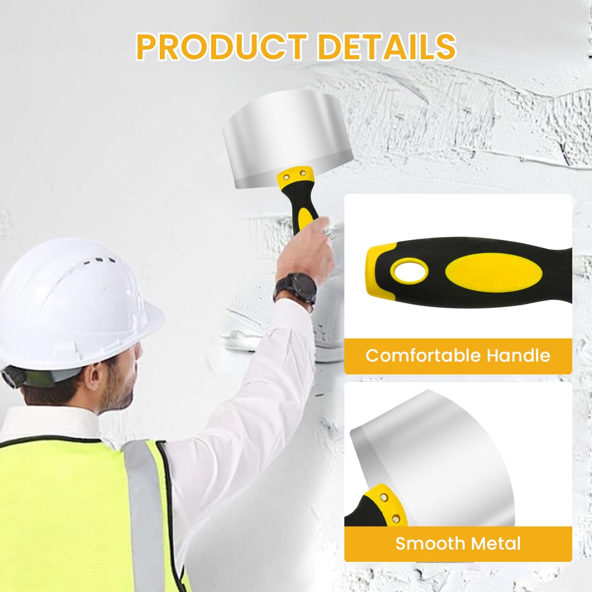 Serplex Putty Scraper Curved Stainless Steel Putty Scraper Wall Putty Paint Plaster Trowel, Putty Shovel Scraper Putty Spatula Anti Slip Handle Putty Scraper