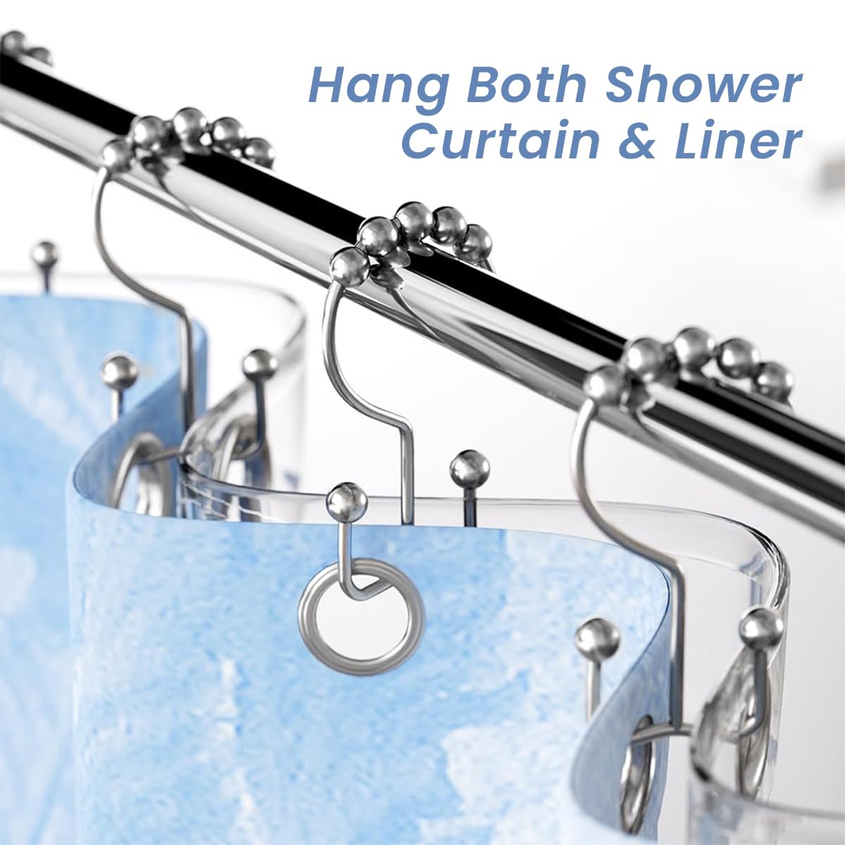 HASTHIP 12Pcs Shower Curtain Hooks - Shower Curtain Rings Rust Proof Metal Double Glide Shower Hooks Rings for Bathroom Shower Rods Curtains (Nickel)
