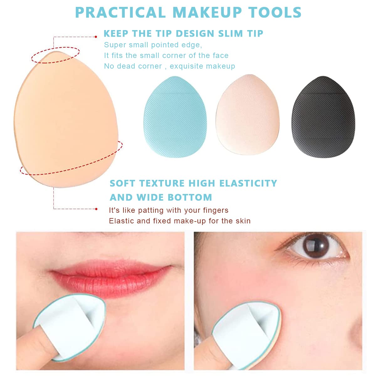MAYCREATE 6Pcs Makeup Powder Puff for Women Beauty Blender Makeup Sponges Mini Finger Puff, Concealer Brush Alternatives, Makeup Blender for Nose Around, Freckles, Eye Bags (Multi)