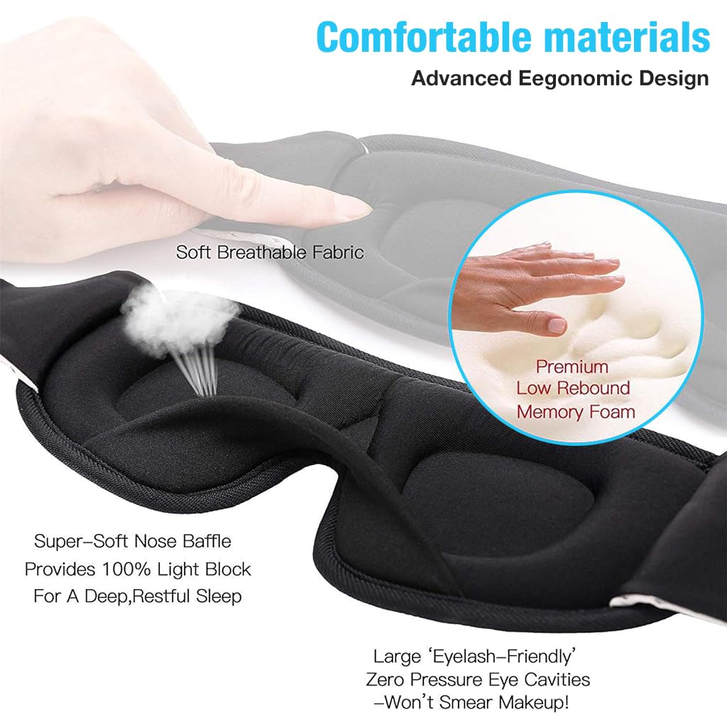 ZIBUYU Sleep Eye Mask Travel Eye Mask for Sleeping 3D Light Blocking Flight Travel Eye Mask Breathable Memory Foam Eye Mask with Adjustable Strap Portable Sleep Eye Mask for Home, Office, Travel