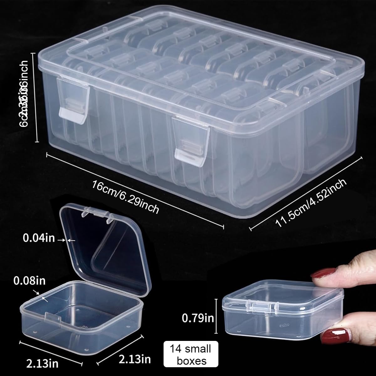 HASTHIP Transparent Jewelry Organizer Box Set of 15Pcs PlasticOrganizer for Earrings, Ear Studs, Rings, Necklace, Accessories, Multi Purpose Storage Case for DIY Crafting, Beading, Diamond Painting