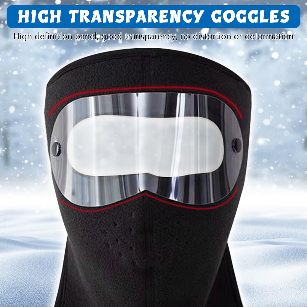 Proberos Face Mask for Bikers in Riding UV Protected, Winter Thermal Soft Face Mask Neck Gaiter Detachable HD Breathable Winter Warm Fleece Face Mask One Piece Warm Head Cover, Black