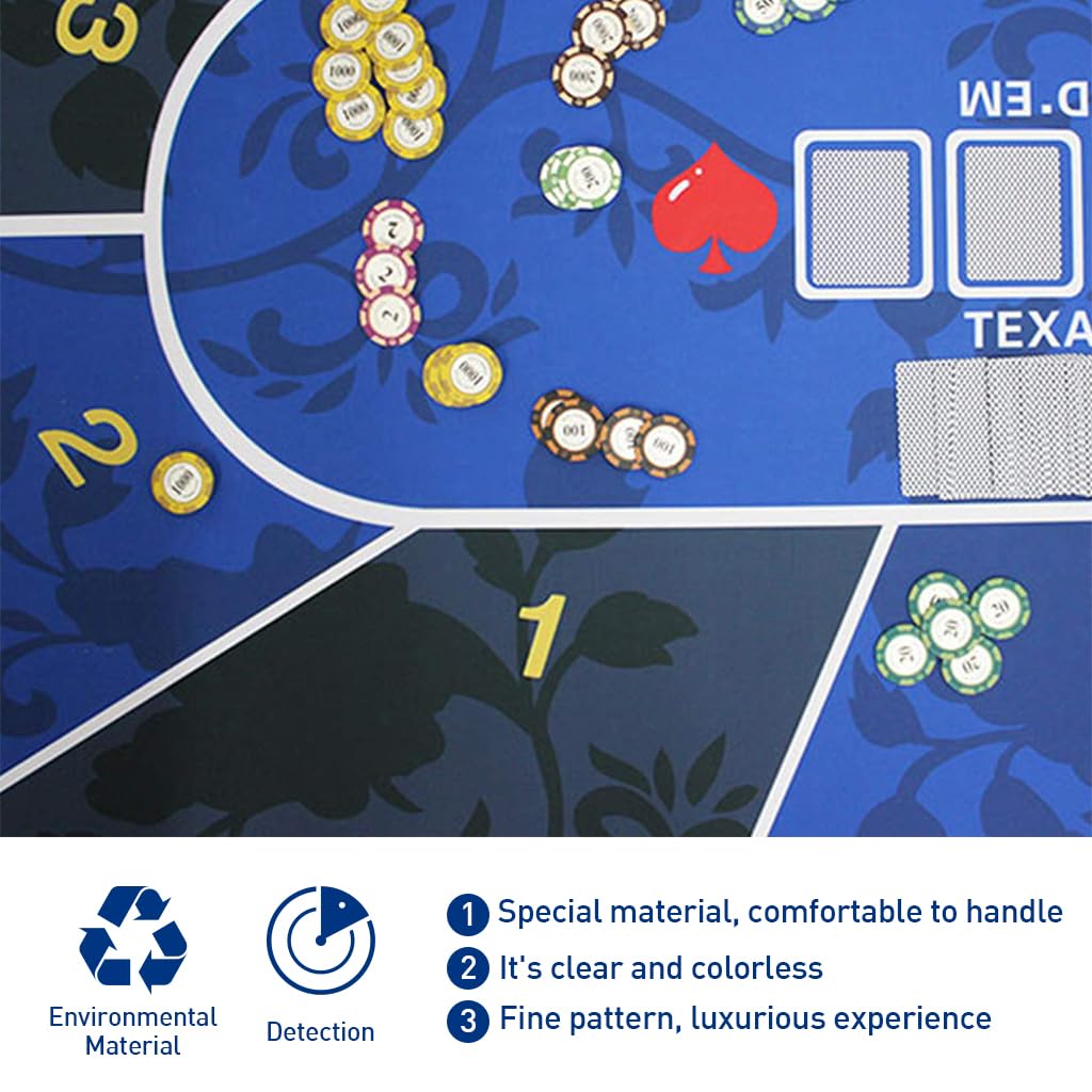 PATPAT Texas Poker Mat for 10 Players HD Digital Print Texas Poker Mat for Table Wear Resistant Rubber Mat Anti-slip Table Mat for Texas Poker Games, 47.2''x23.6