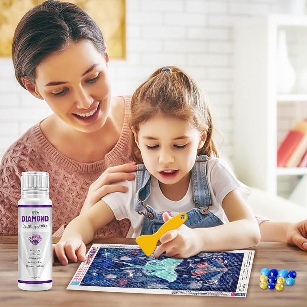 HASTHIP 120ML Diamond Painting Sealer - 5D Diamond Art Glue Sealer, Diamond Painting Glue Accessories, Permanent Hold & Shine Effect Sealer for Diamond Painting and Puzzle Glue (4 OZ)