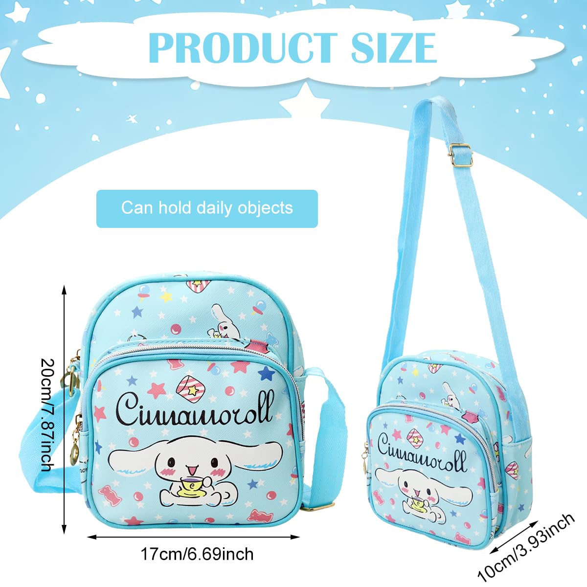 PALAY Cinnamoroll Crossbody Bag for Girls Kawaii Cinnamoroll Shoulder Bag Small PU Sling Bag with Removable Shoulder Strap Crossbody Bag Christmas Gift for Girls Birdthday Gift, 18x10x20cm