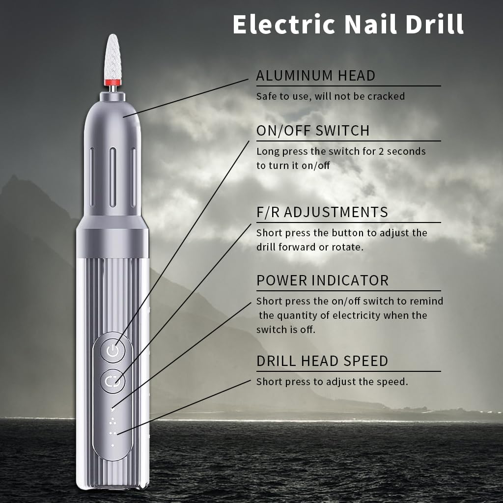 MAYCREATE Nail Drill Machine with 12 Drill Bits 6 Speeds USB Nail Drill Machine for Acrylic Gel Nail, Salon Nail Drill Machine Portable Manicure Pedicure Drill for Nair Art, DIY Nail Extension