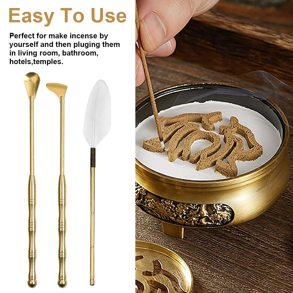 HASTHIP 5Pcs Brass Incense Making Kit - Brass Incense Mold Tool Set, Incense Ash Powder Press Seal DIY Incense Spoon, Incense Press, Incense Shovel, Incense Brush for Home Fragrance Accessory