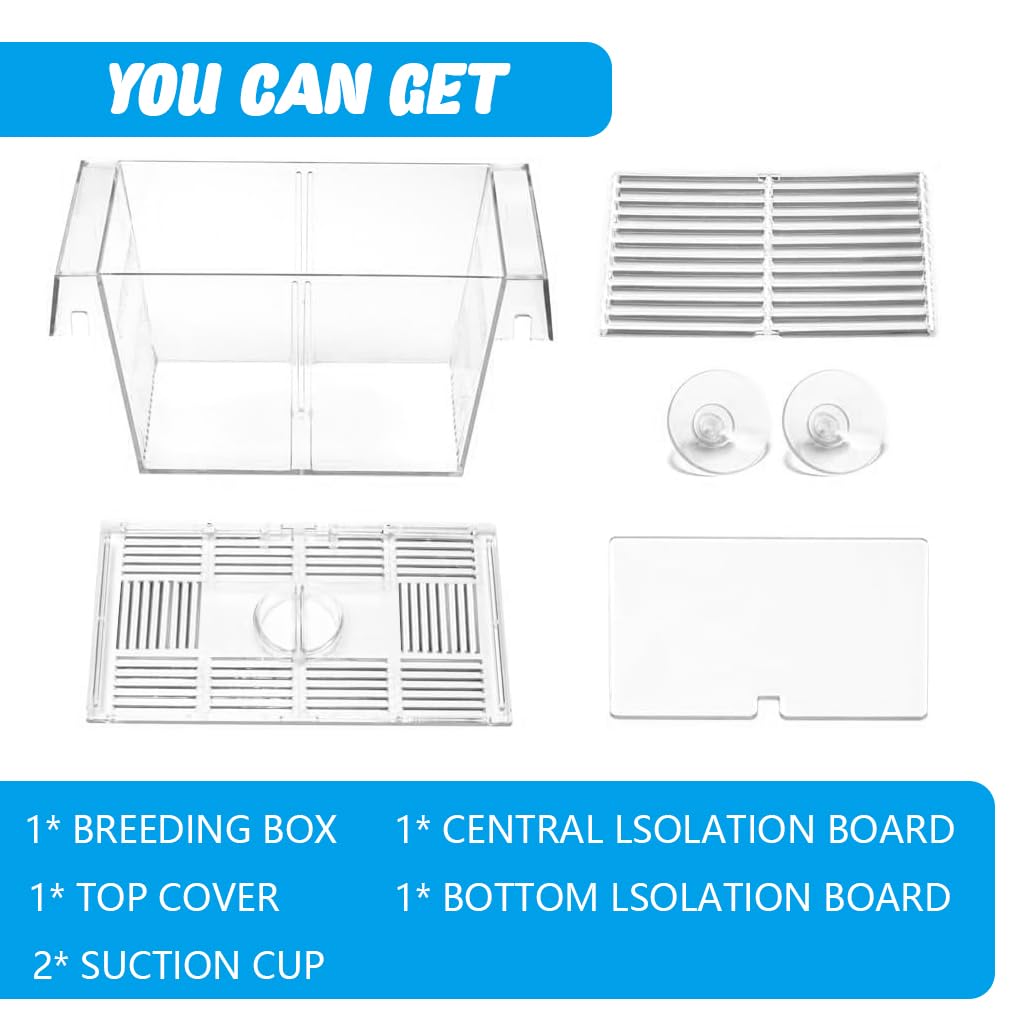 Qpets Aquarium Fish Breeding Box in-Tank Floating Breeding Box with Suction Cups Large Quarantine Fish Tank Box Acrylic Large Fish Breeding Box, 20.5x9.5x9.9cm