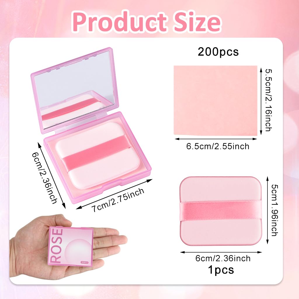MAYCREATE 200Pcs Blotting Paper for Oily Face, Oil Absorbing Sheets for Face, Natural Rose Oil Absorbing Paper for Face, Travel Compact Face Wipes for Oily Skin, with Mirror & Puff for Men Women