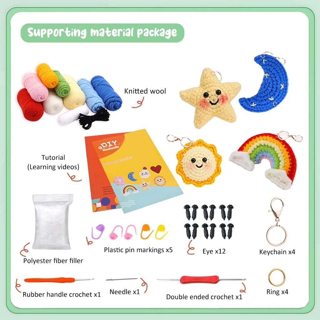 PATPAT DIY Crochet Kit Set of 4Pcs DIY Cartoon Stuffed Toy Crochet Material Kit with Tools and Tutorials Starter Friendly DIY Crochet Kit Crochet DIY Cartoon Crochet Pendent Material Kit DIY Gift