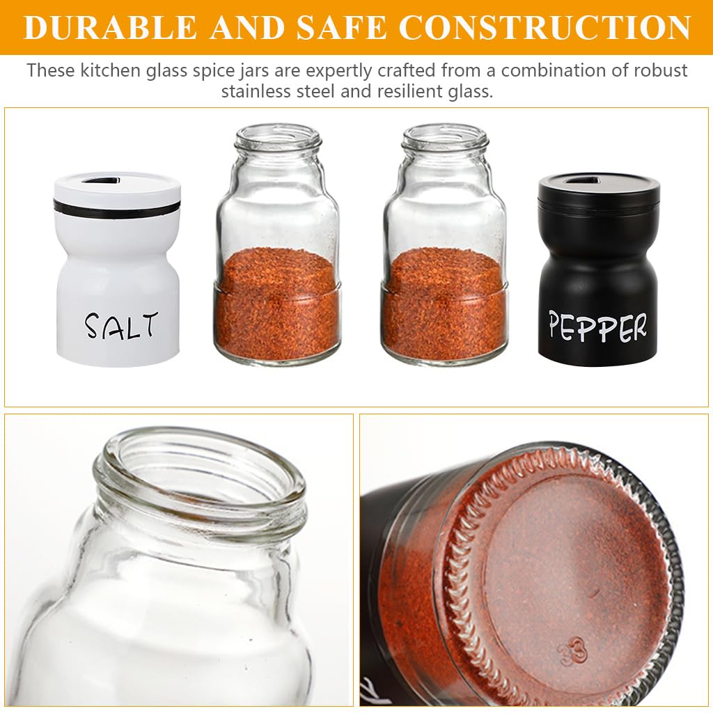 HASTHIP 2Pcs Kitchen Seasoning Jars Glass Spice Jar with Dispensing Lid Pepper Salt Dispenser Powder Curry Powder Jar Refillable Seasoning Jars with Folding Funnel, Mini Utility Brush