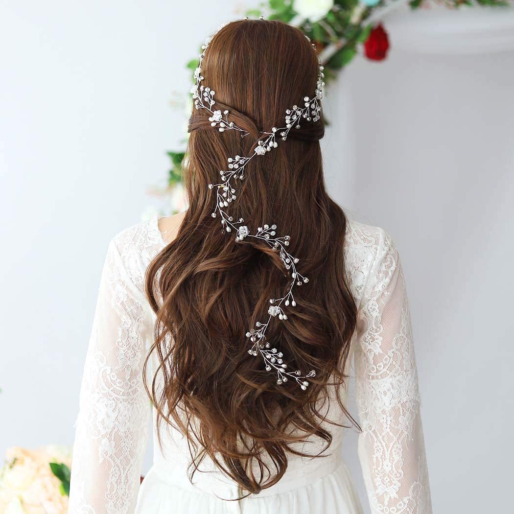 SANNIDHI 5Pcs Bridal Hair Accessories Set Hair Pins for Women, Pearl Metal Wedding Hair Vine Crystal Beaded Hair Piece for Bride, Bridesmaids, Anniversary