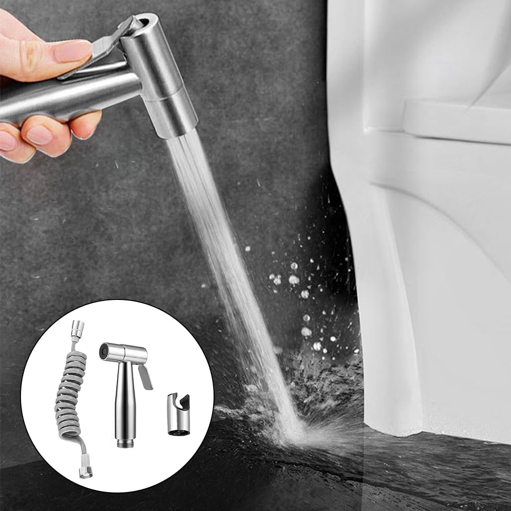 Supvox Health Faucet Gun Set Stainless Steel Health Faucet Gun with Ultra Flexible Shower Hose Jet Spray for Bathroom Toilet Shower Faucet (Silver)