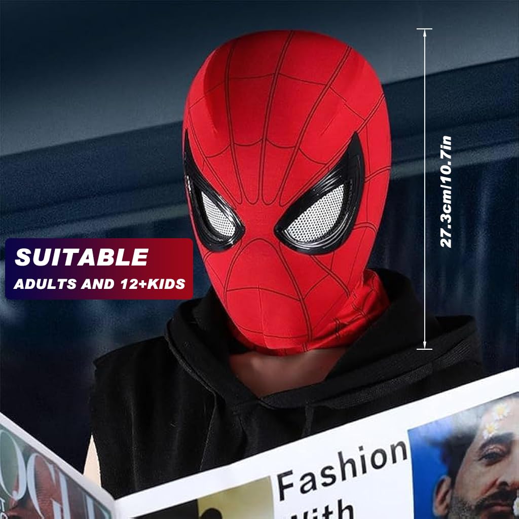 FANCYKU 3D Spider-Man Mask with Moving Eyes, Jaw Motion Activated Blinking Eyelid Spider-Man Head Cover, Spiderman Masks Spider Man Cosplay Costumes Mask for Adult Kids Halloween Masquerade Cosplay