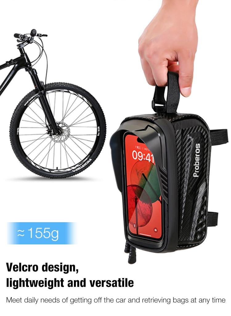 Proberos Cycle Frame Bag, Cycle Accessories Bag for 6.8'' Phone, Waterproof Touch Screen Cycling Bag with Sun Visor, Bicycle Front Frame Bag, Waterproof Touch Screen Bicycle Pouch Mobile Phone Holder
