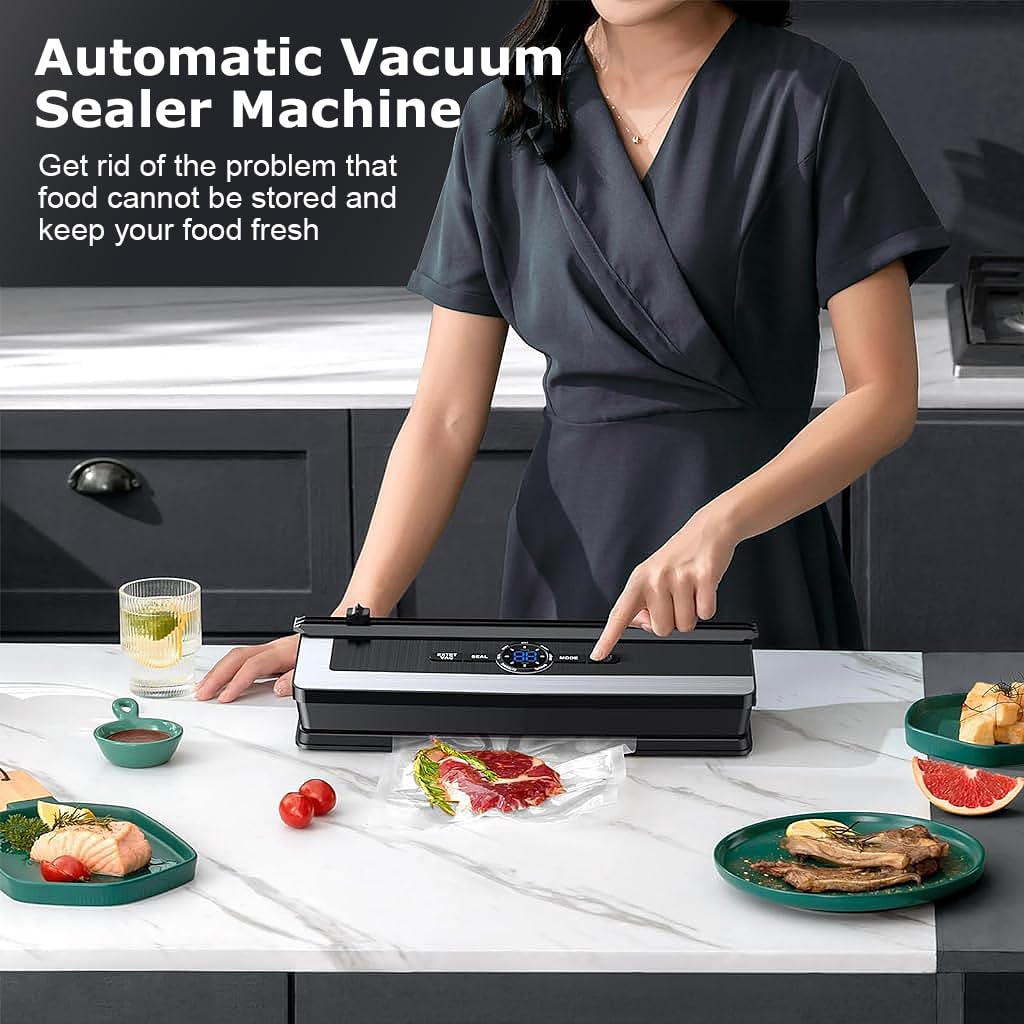 HASTHIP Vacuum Sealer Machine - 7 in 1 Food Vacuum Sealer Machine with Build-in Cutter, Automatic Air Sealing System LED Indicator for Food Storage Dry and Moist Food Modes