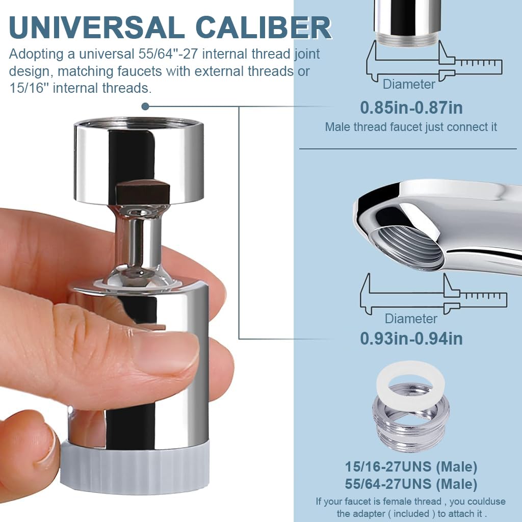 HASTHIP Faucet Extender for Taps, 3 Flow Mode Faucet Aerator 360° Swivel Faucet Extension Kitchen Sink Faucet Sprayer Attachment with 55/64 inch Female Thread, Included 15/16 inch Male Faucet Adapter