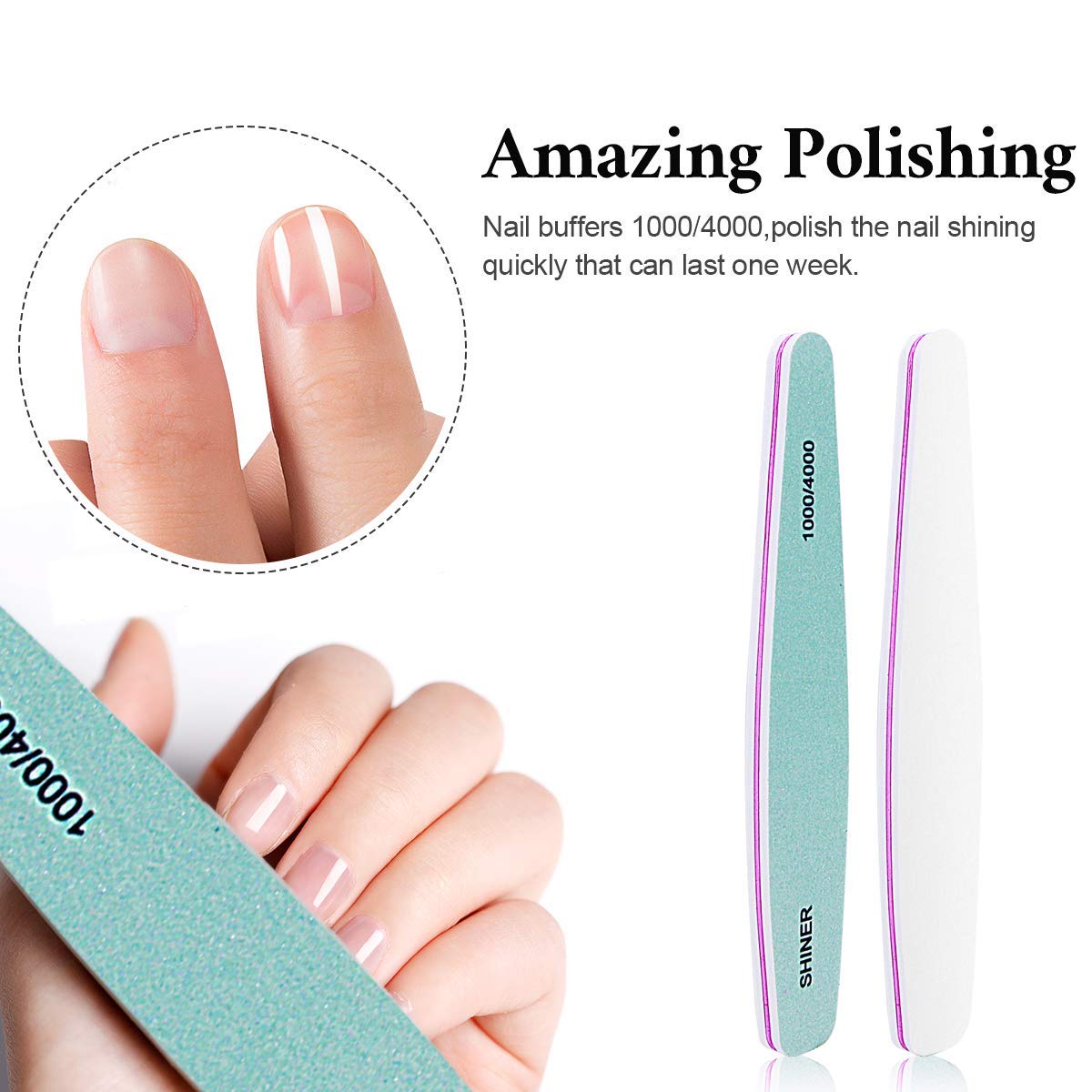 MAYCREATE 6pcs Nail Files Set for Manicure, Nail Buffer Files Block Coarse Washable Nail Polisher Double Sided Nail Shaper Emery Boards for Acrylic & Natural Nails 100/150/180/220/240/280/1000/4000 Grid