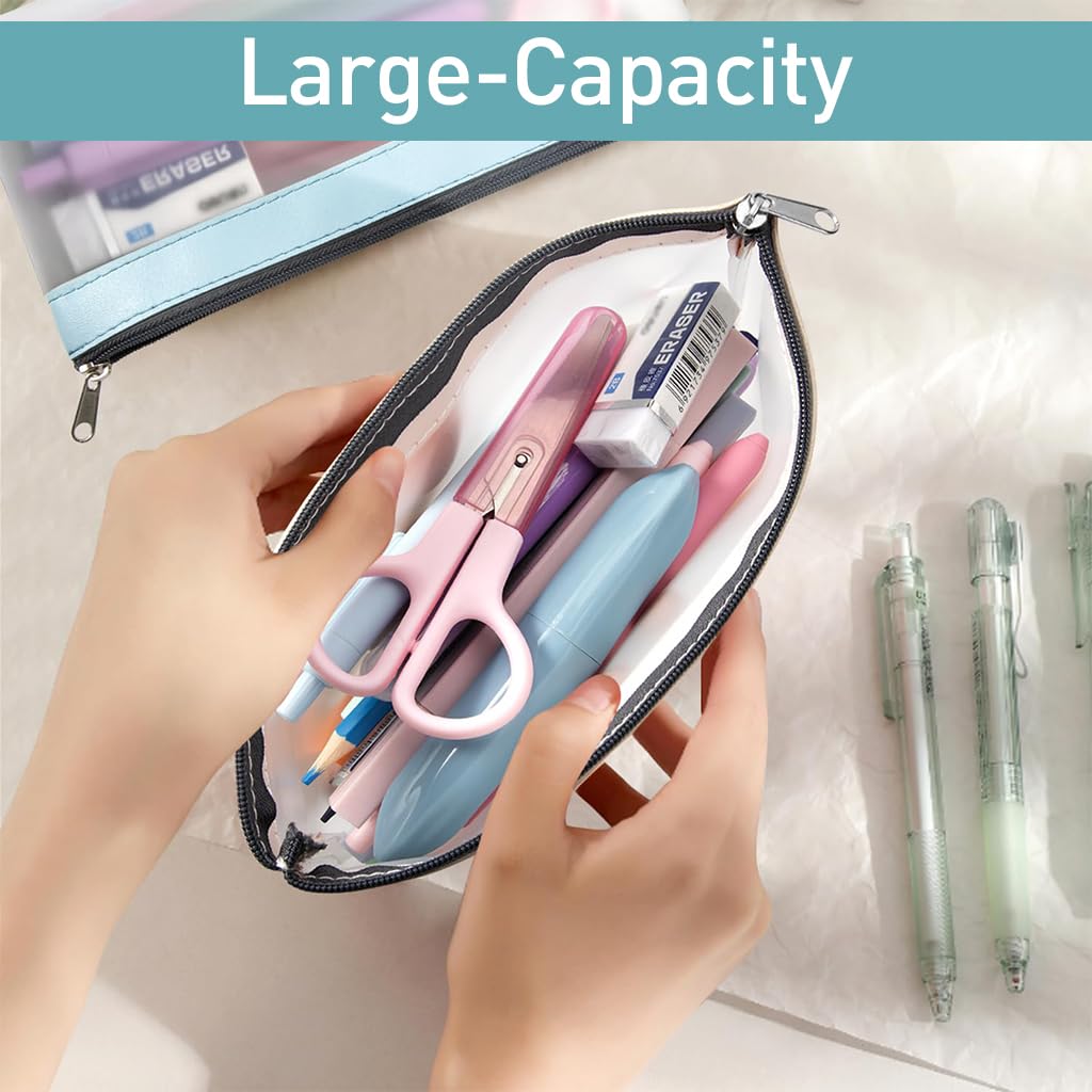 HASTHIP Pencil Pouches Set of 3Pcs PVC Semi-transparent Matte Pencil Pouches Pencil Case Students Pencil Pouches for School Office Stationeries Storage Pouches Waterproof Utility Pouches, 8.2