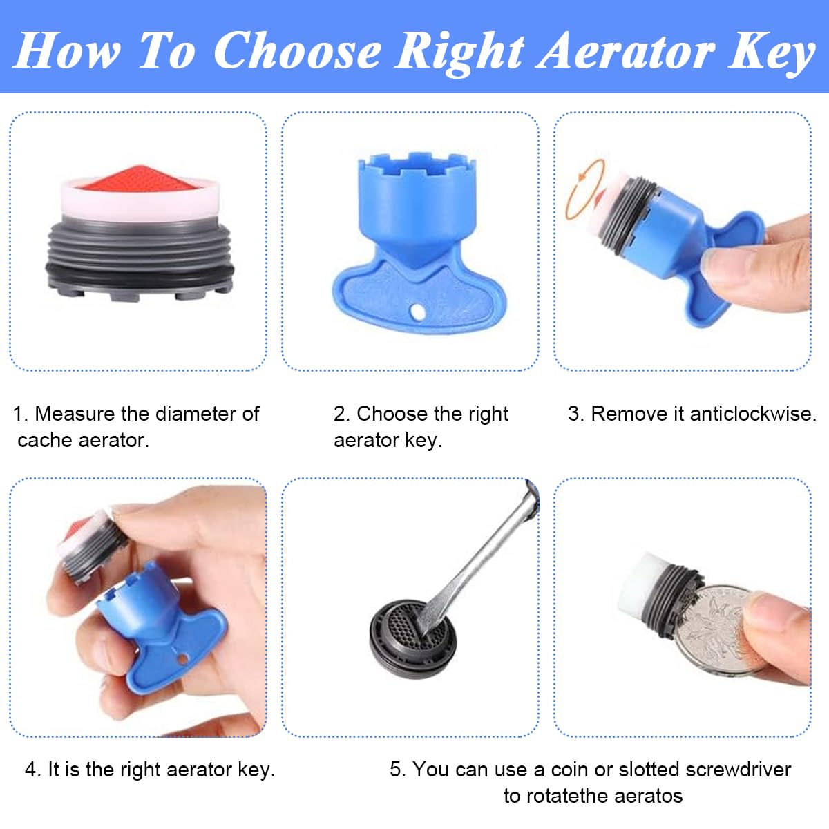 HASTHIP 12PCS Cache Aerator, 5 Sizes Faucet Aerator Key Removal Wrench, Replacement Cache Aerator for Sink M16.5 18.5 21.5 24 mm Tap Aerators Flow Restrictor
