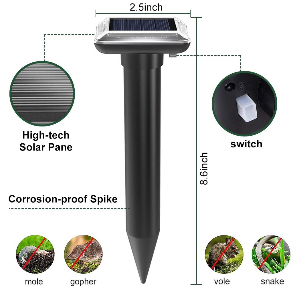 HASTHIP 2Pcs Solar Rat Repellent for Lawn Garden Outdoor, Waterproof Ultrasonic Pest Repeller Lizard Repellent Snake Repellent for Get Rid of Mole, Gopher, Snakes, Vole and Other Underground Pests